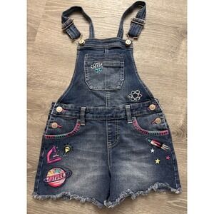 Jordache Girl M 7-8 Denim Shorts Coveralls Blue embroidered space, colorful